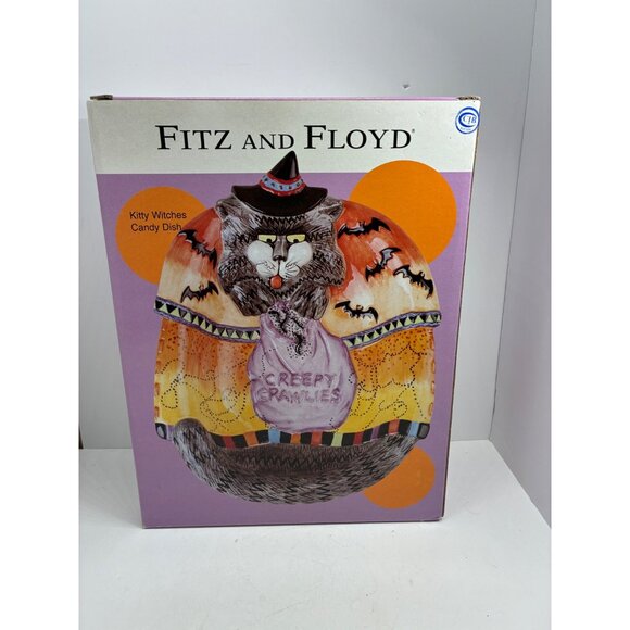 Fitz And Floyd Kitty Witches Ceramic Candy Dish Halloween Decor 11" - Picture 5 of 6